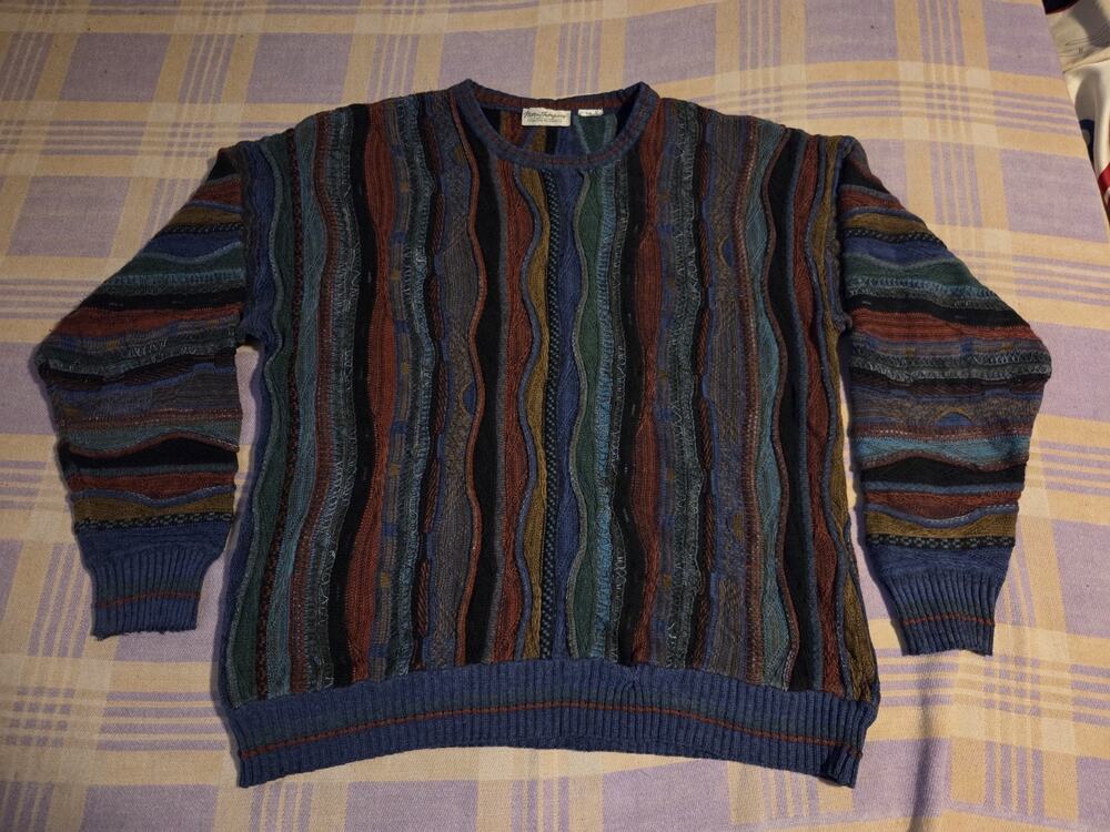 Vintage Norm Thompson Tundra 3D Knit Coogi Style Biggie Sweater 90s Unique Loud